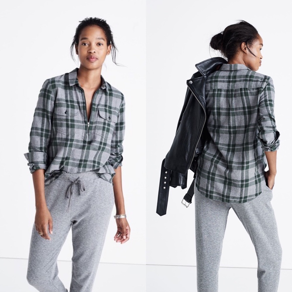 Madewell Zip-front Popover Flannel Washburn EUC M